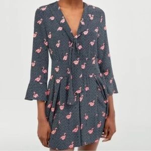 Zara polka dot Flamingo Romper Jumpsuit w/ Necktie
